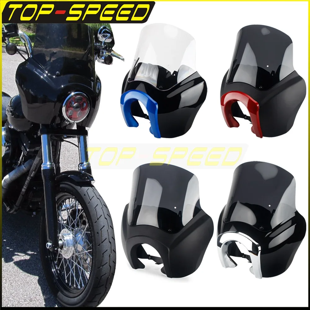

Custom 5.75" Headlight Fairing Club Front Light Fairing Cowl 9" 12" 15" Airflow Windshield for Harley Softail Street Bob