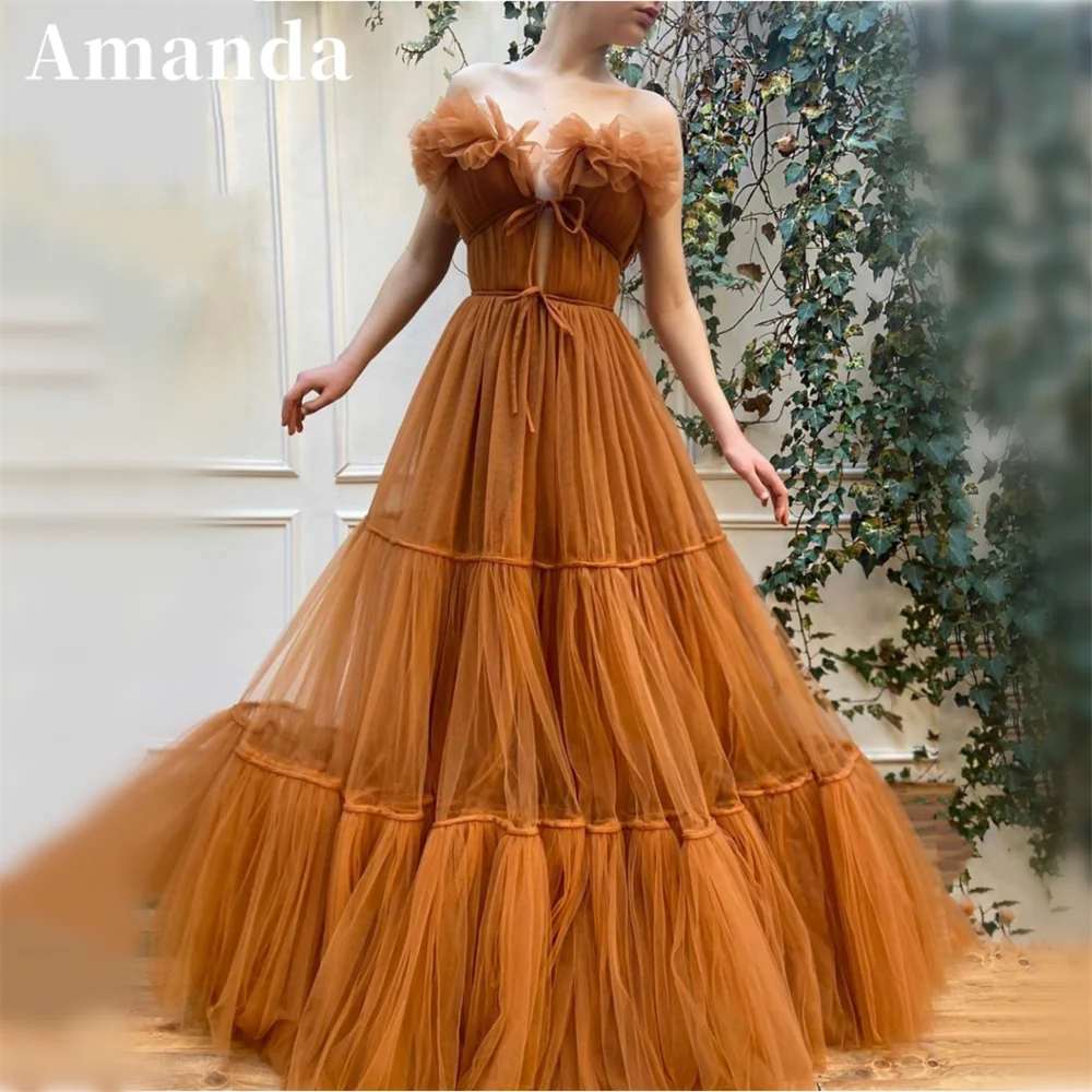 

Женское бальное платье подружки Аманды, коричневое многослойное платье для выпускного вечера без бретелек, милый бальный наряд без рукавов