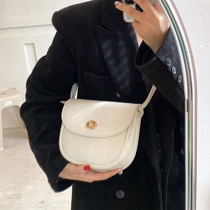 

New Vintage Women Leather Shoulder Bags Small Simple Crossbody Bag for Girls Solid Color Handbags Female Fashion Flap Sac A Main
