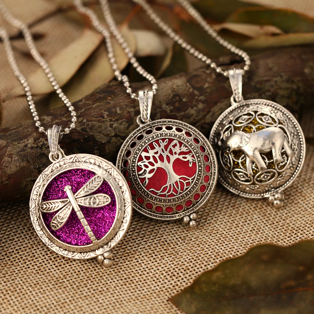 

Aroma Diffuser Necklace Aromatherapy Jewelry Pendant Tree Elephant Dragonfly Perfume Essential Oil Diffuser Locket Necklace