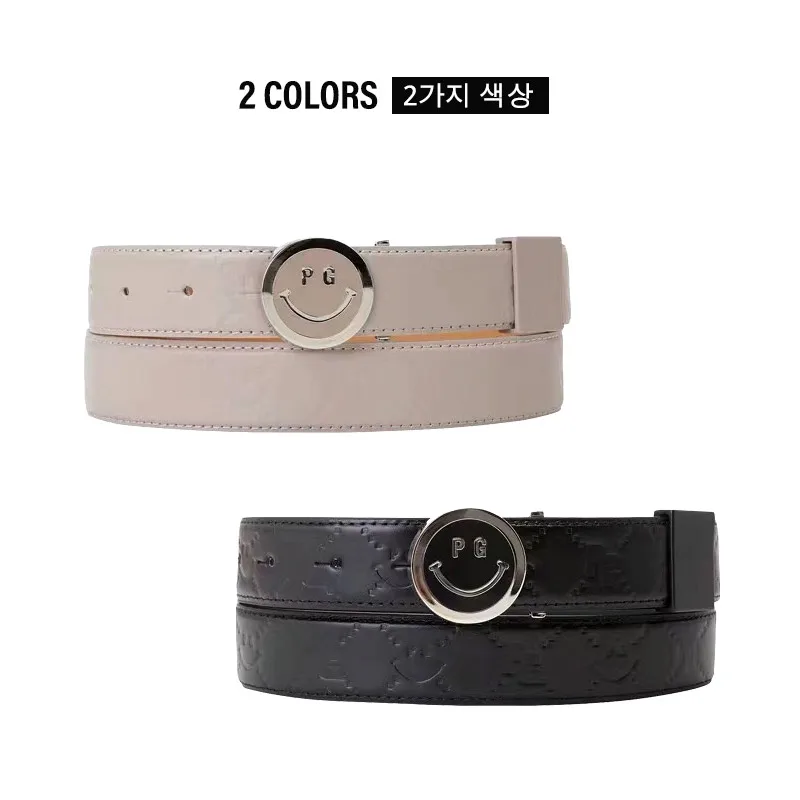 Golf new spring and summer ladies belt classic smiley buckle embossed belt adjustment clip cowhide wear-resistant belt