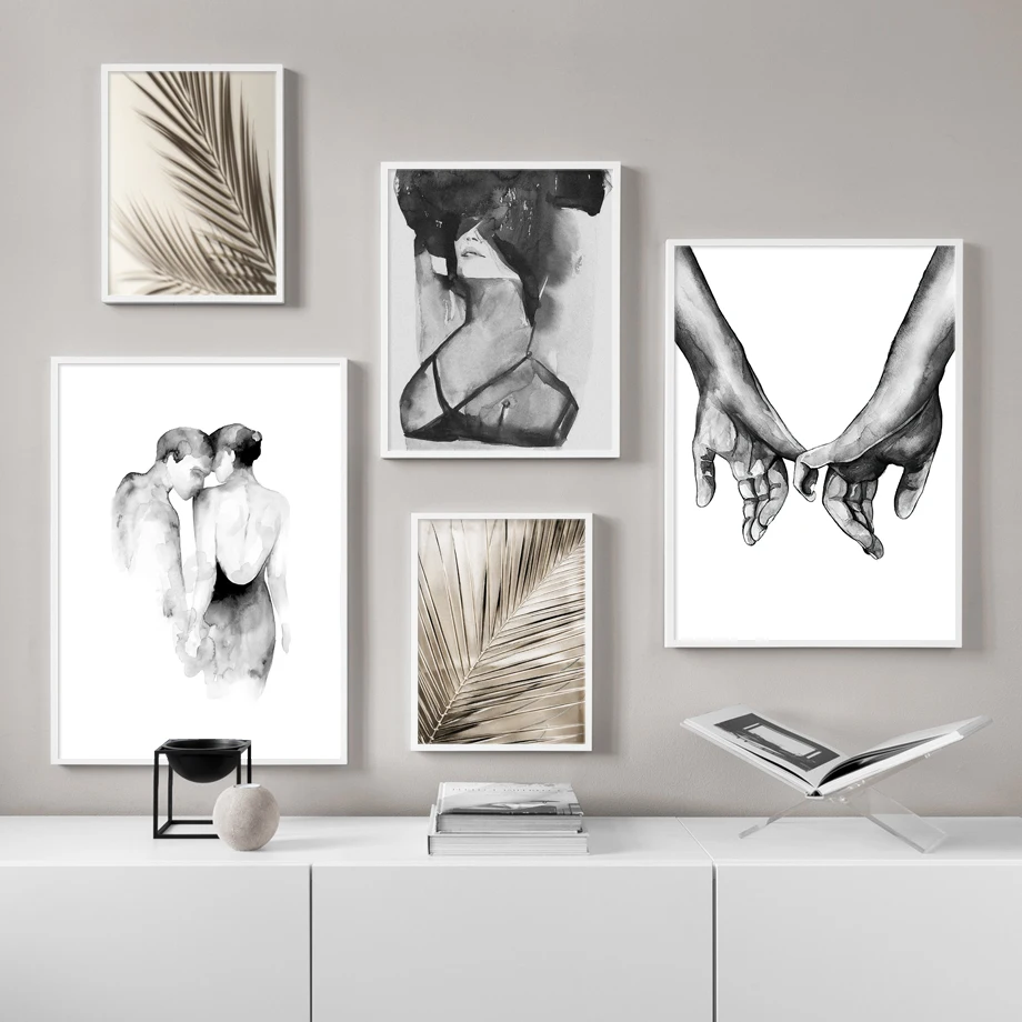 Винтажный постер в скандинавском стиле поцелуй пальма лист цветок линия