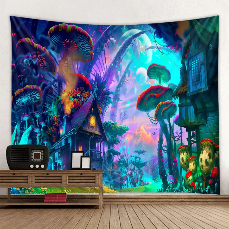 

Boho Decoration Home Decor Psychedelic Mushroom 3D Printing Tapestry Hippie Fantasy Colorful Art Tapestry Mandala Wall Hanging