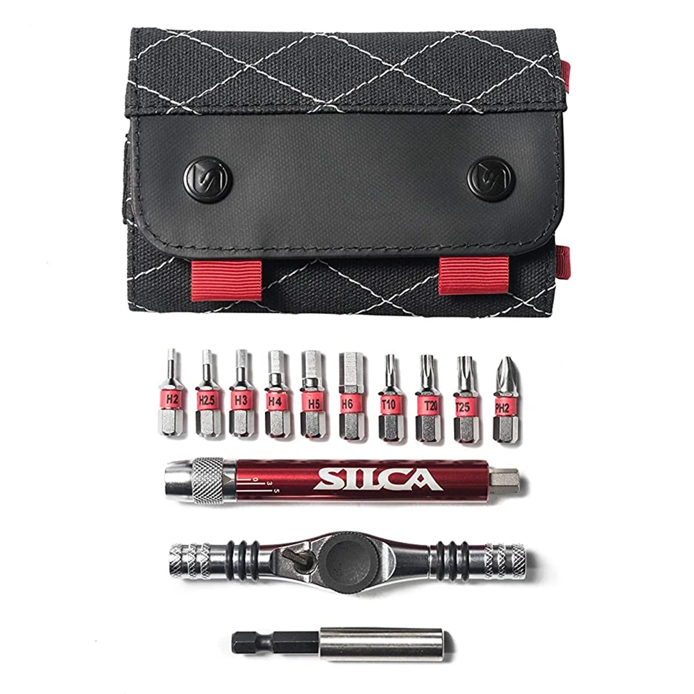 

slica Ratchet + Ti-Torque Kit | 10 S2 High Vis Hex Bit Set, Torx, Bits | Waxed Canvas Carrying T Tool Set Bike Torque Wrench