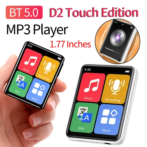 Музыкальный плеер D2 с сенсорным экраном и FM-радио Bluetooth 5.0 Портативный MP3-плеер 1,77-дюймовый IPS со светодиодной подсветкой Широкоэкранный micro USB