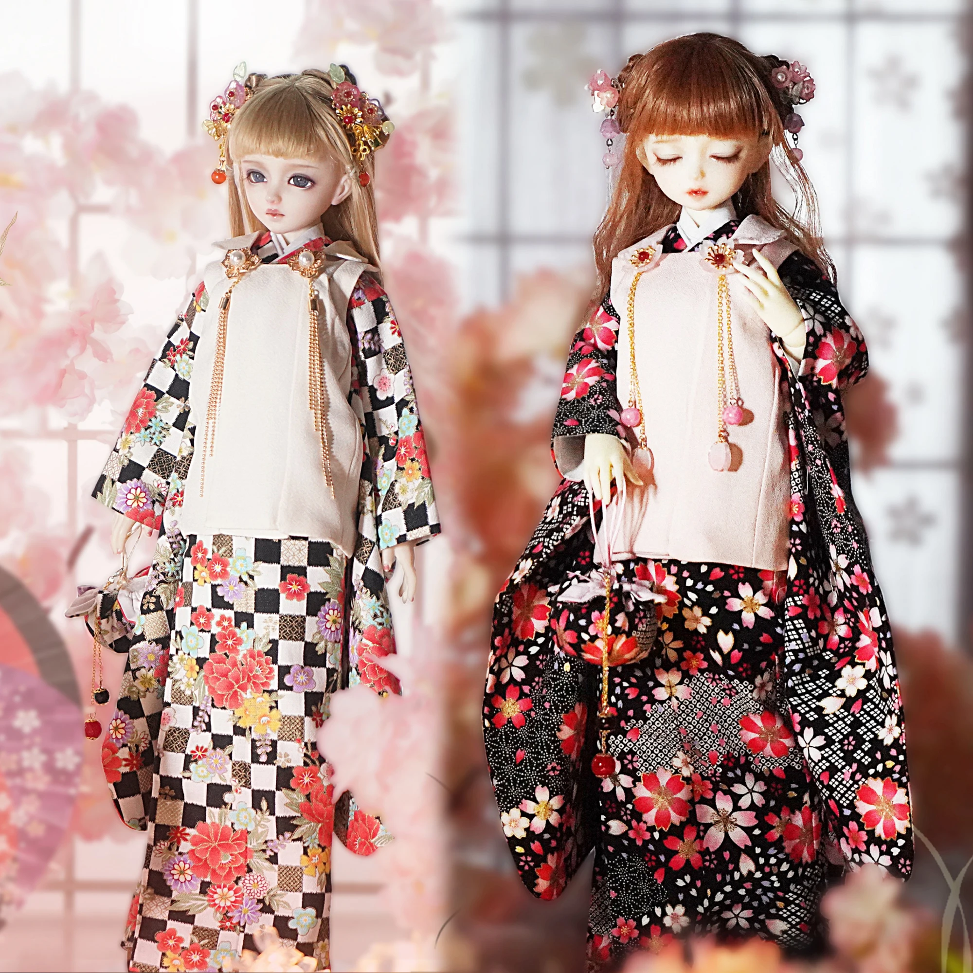Фото Новая Одежда для куклы BJD, пион/Сакура, японское кимоно с принтом 1/4 MSD MDD 1/6 YOSD OB24/OB27 Hana, аксессуары для кукол юката №1