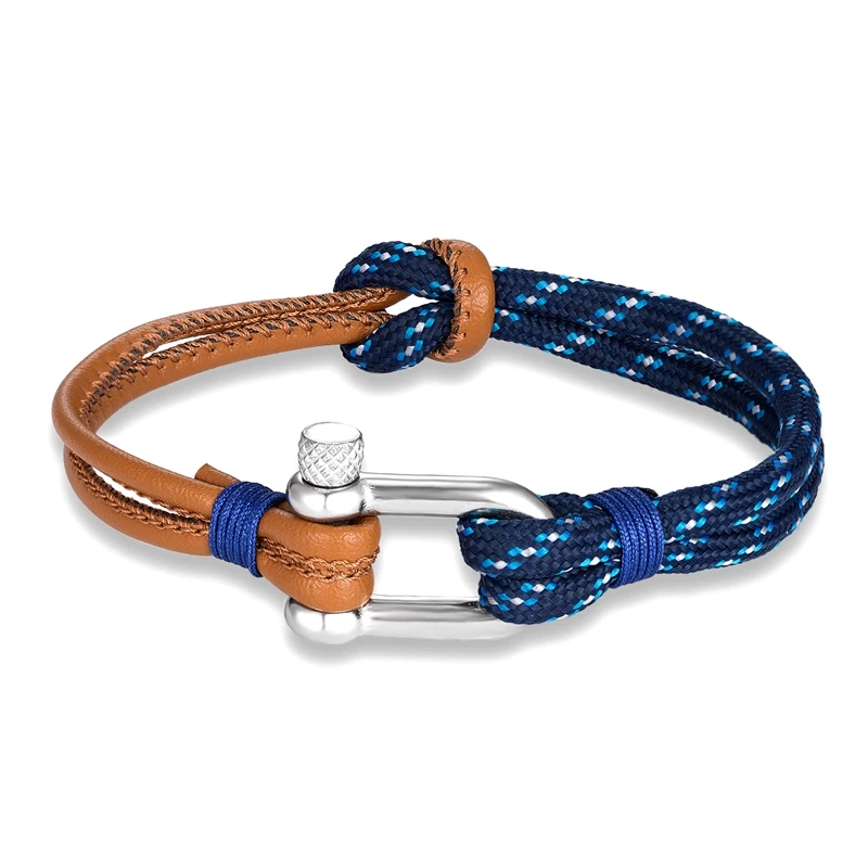 MKENDN High Quality Shackle Bracelets Men Women Charm Leather  Nautical Survival Paracord Bracelet Campaing Sport Hooks Jewelry images - 6
