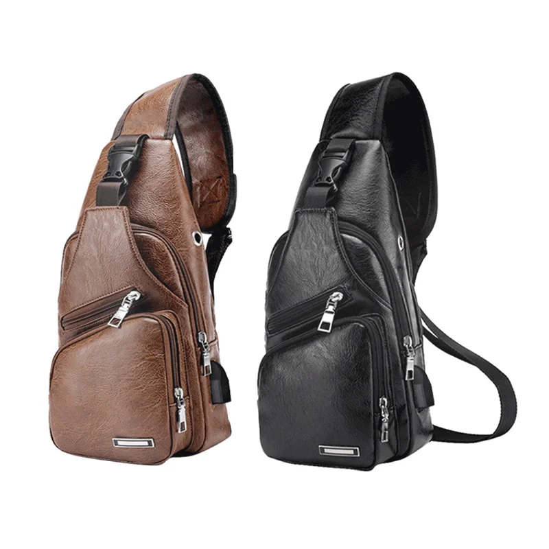 

PU Canvas Chest Shoulder Bags for Men Sling Pack Crossbody Bag Luxury Handbags Designer Chest Bag Zipper Purse Bolsas Marca Lujo