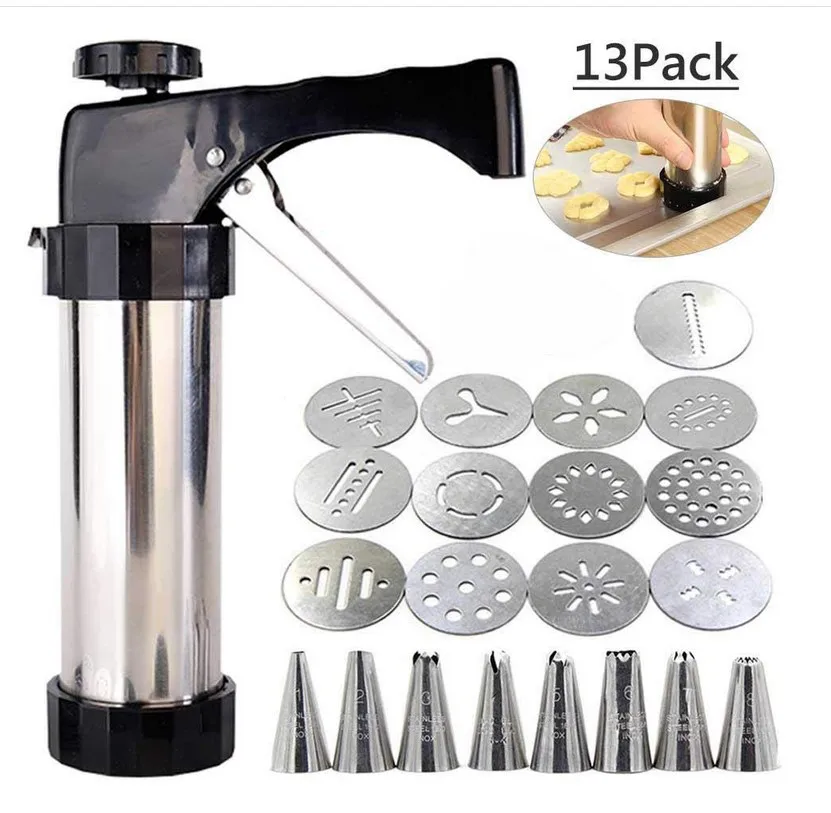 

Stainless Steel Cake Cream Decorating Gun Sets Cookie Making Machine Nozzles Mold Pastry Syringe Extruder Kitchen Baking Tools