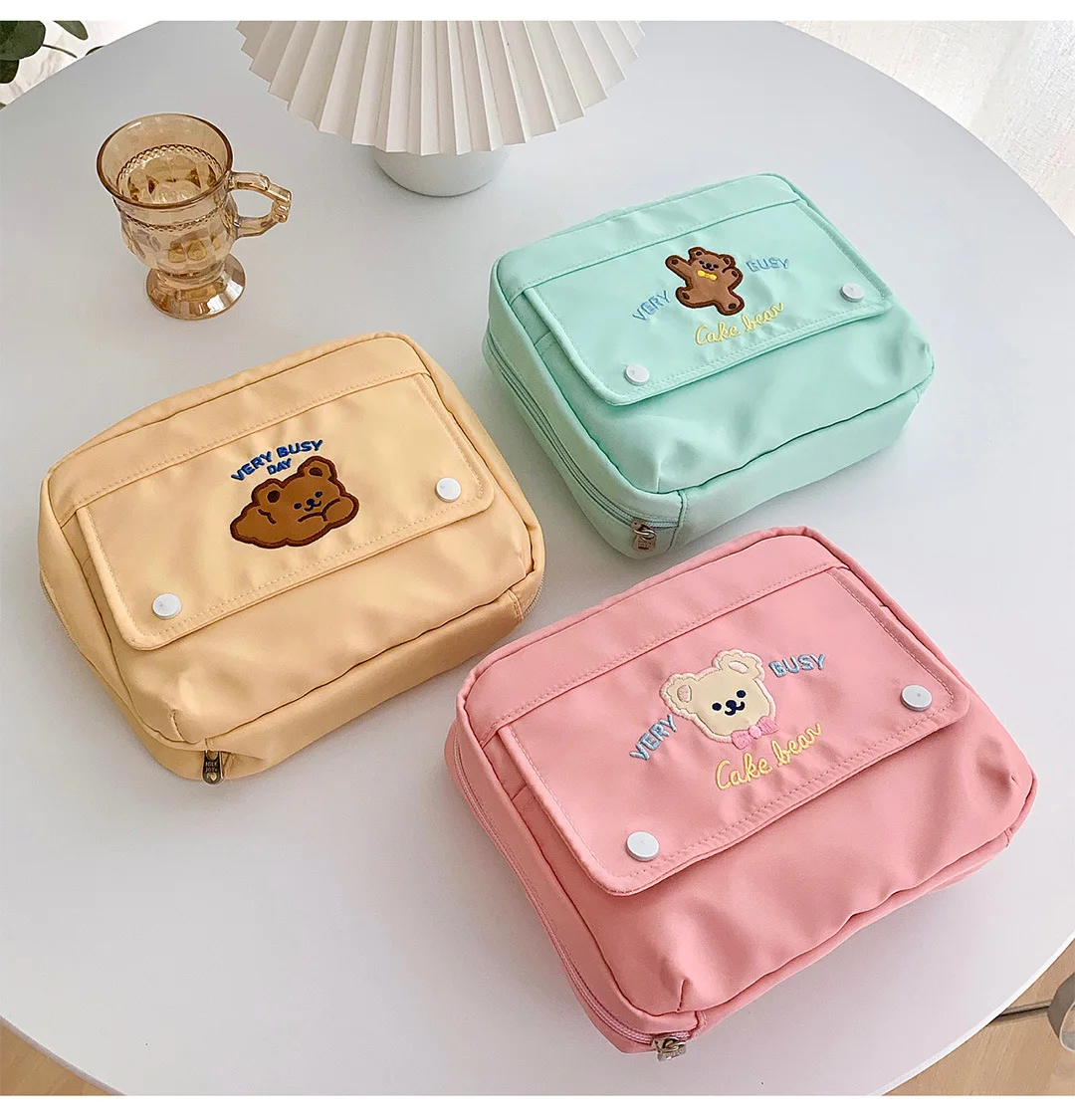 

Women Cosmetic Bag Foldable Travel Organizer Hanging Nylon Cute Bear Mesh Separable Toiletry Makeup Japanese Storage Bag Pouch