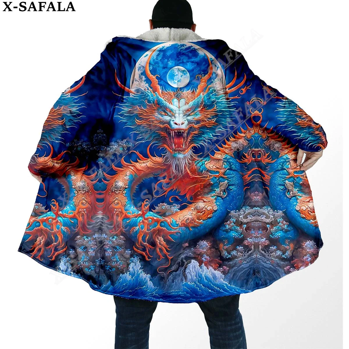 

Myth Dragon Art Moon 3D Print Dream Cloak Thick Warm Hooded Men Overcoat Coat Windproof Fleece Cape Robe Blanket-1