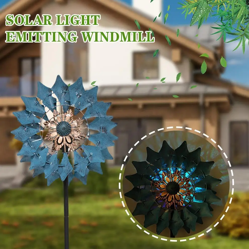 

33*17*190cm Iron Petal Shape Single Layer Turntable Courtyard European Stock] Rotatable Windmill Lake Blue[us G6i7