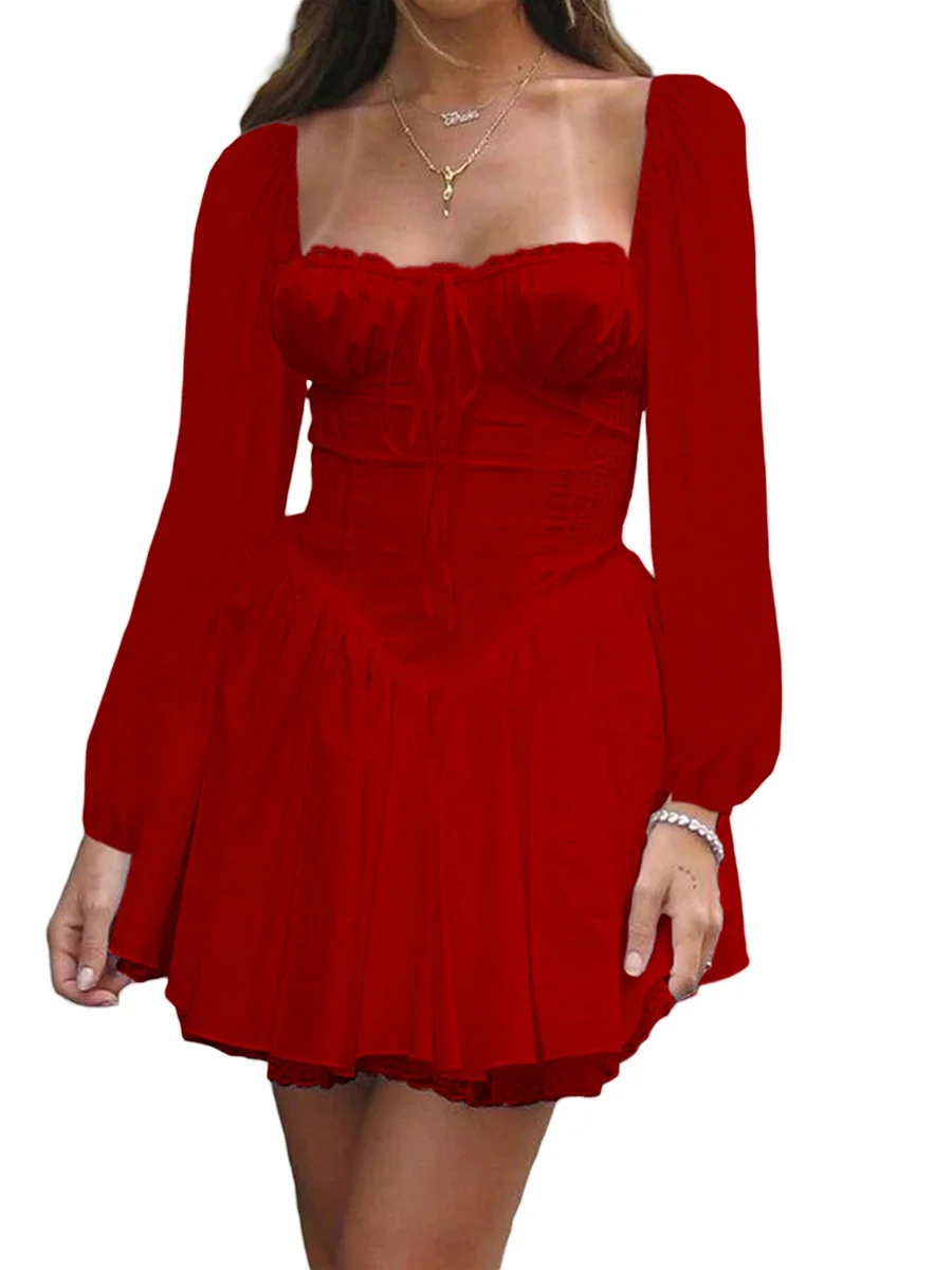 Летнее вечернее мини-платье женское корсетное платье с длинными рукавами