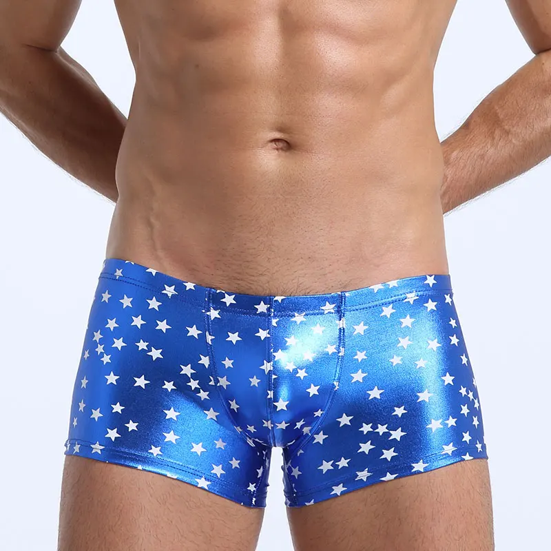 

Trendy Swimming Trunk Hot Sale Boxer Shorts Gay Underwear Imitation Leather Penis Pouch Male Bikini Brief Panties Man Underpants