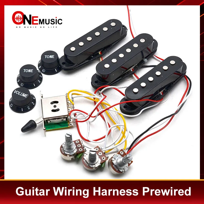 

Electric Guitar Pickup Wiring Harness Prewired 5-way Switch 2T1V Multi Type Pickup for ST Electric Guitar Black-White