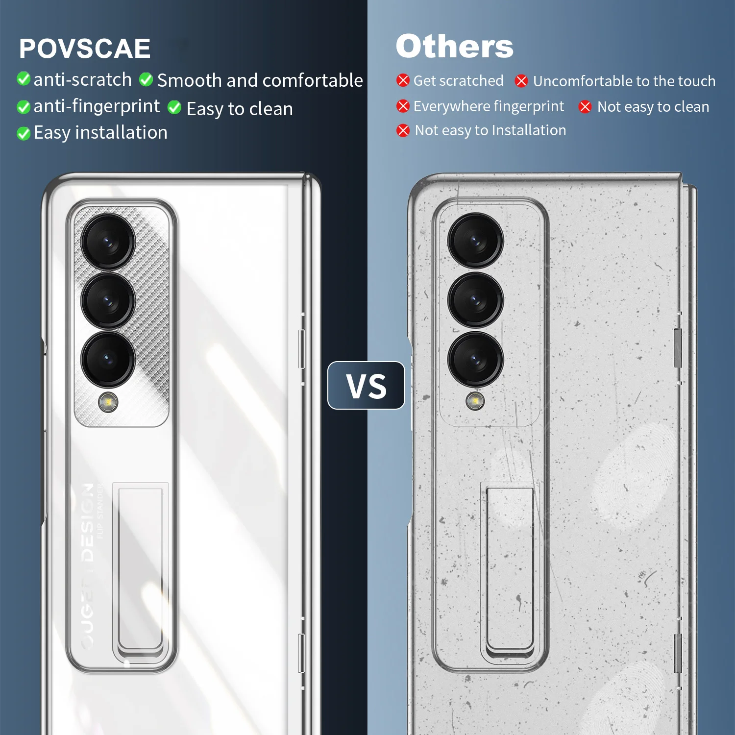 POVSCAE Transparent Plating Case For Samsung Galaxy Z Fold 3/Fold 4 With Magnetic Kickstand Shockproof Hinge Protection Cases