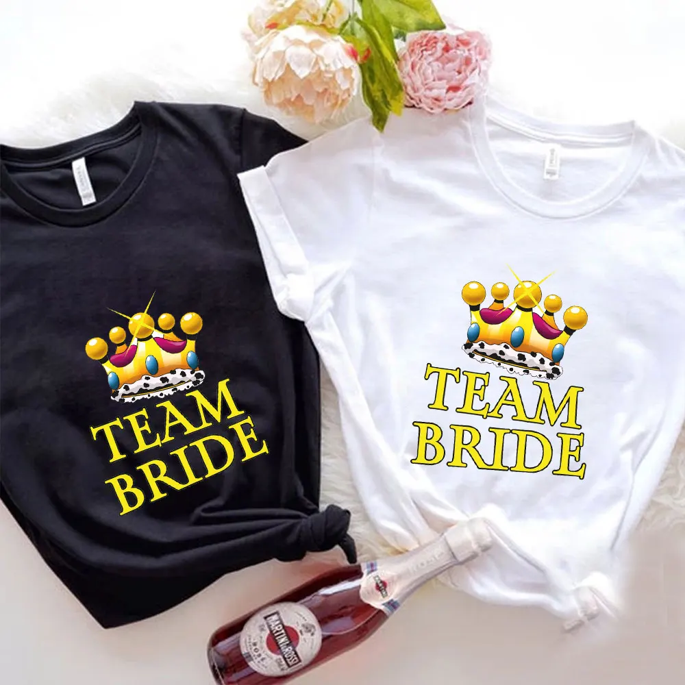 

Team Bride T Shirt Women Aesthetic Hen Wedding Party Tees Crown Tshirt Bridesmaid Tees Female T Shirts Bachelorette Party Tops