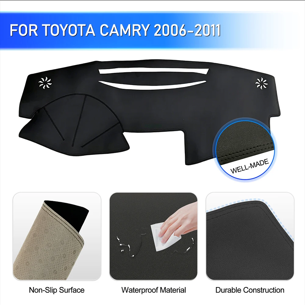 Фото Кожаный коврик на приборную панель, отражающий свет, для Toyota Camry XV40 2006-2011, накладка на панель, аксессуары для автомобиля №1