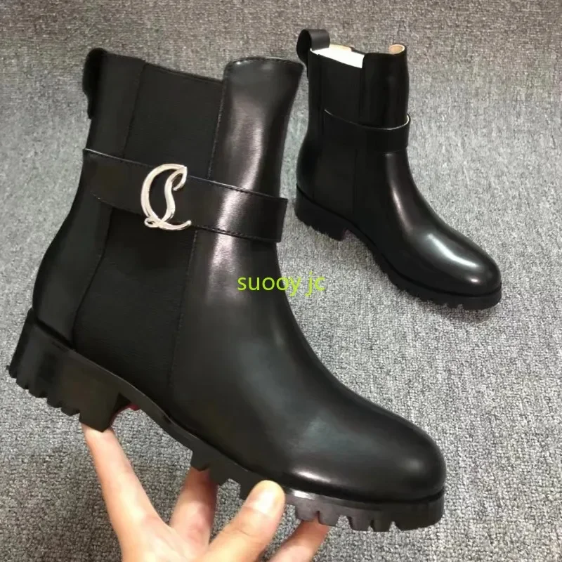 

Женские ботинки с красной подошвой, длинные ботинки из телячьей кожи, высота каблука 36-42, ручная работа 028