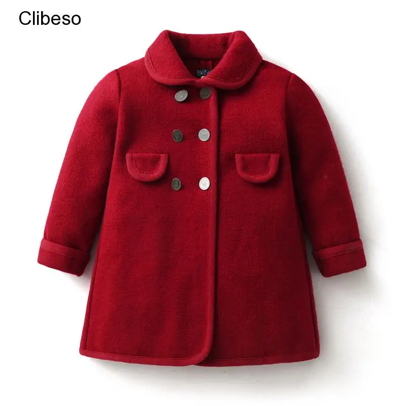 

Children Wool Coats Girls Winter Thick Blends Red Green Outfits Toddler Christmas New Year Parka Jackets Sisters Outerwear Coat