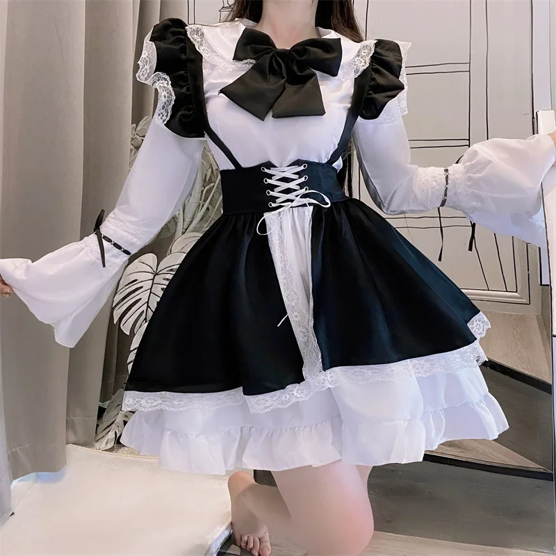 

Mandylandy Black Waitress Maid Outfits Long Sleeve Lolita Maid Costume Dress Gothic Style Maid Suit Dress Girls Kawaii Anime