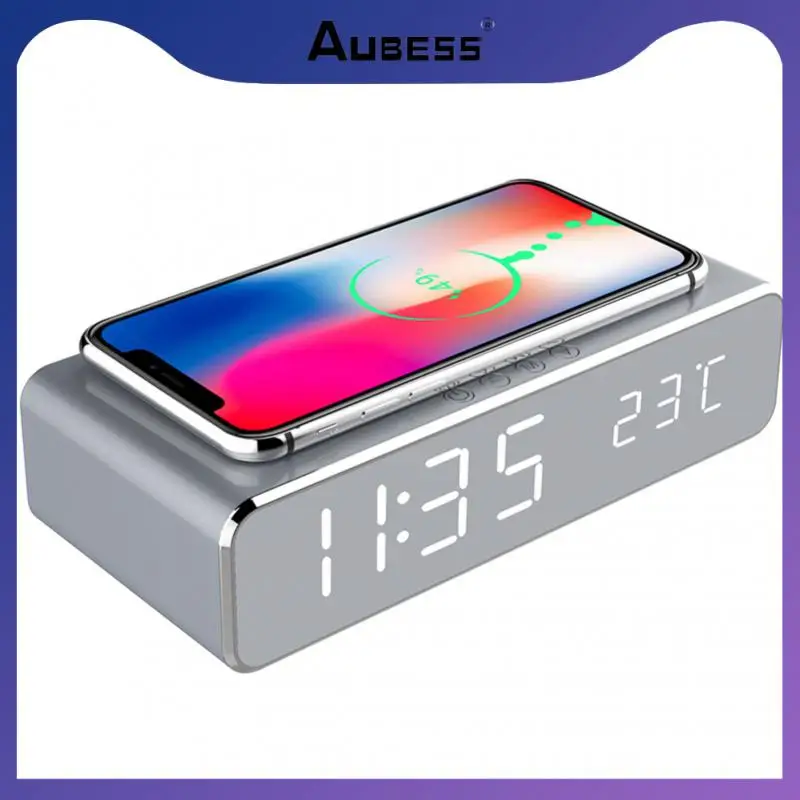 

Desktop Despertador Thermometer Clock Qi Wireless Charger Portable Electric Alarm Clock Hd Mirror Led Smart Home With Date 24h