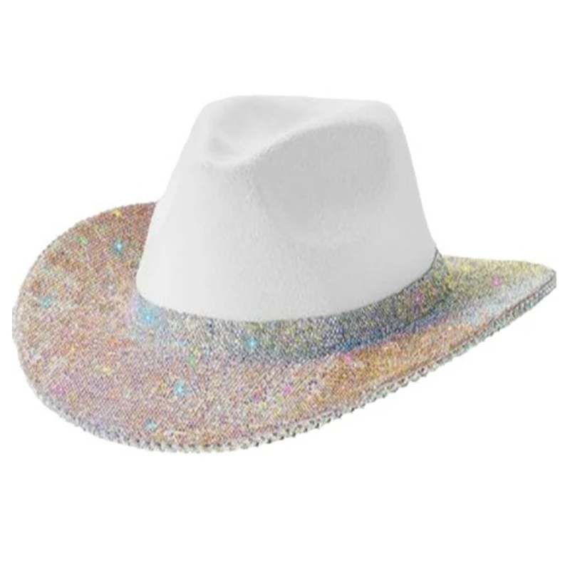 

Шляпа, украшенная драгоценностями, ковбойская шляпа с широкими полями, универсальная для мужчин, женщин, певцов, комиков