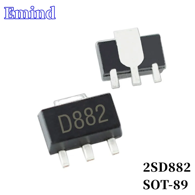 

200/500/1000/2000/3000Pcs 2SD882 SMD Transistor SOT-89 Footprint D882 Silkscreen NPN 30V/3A Bipolar Amplifier Transistor