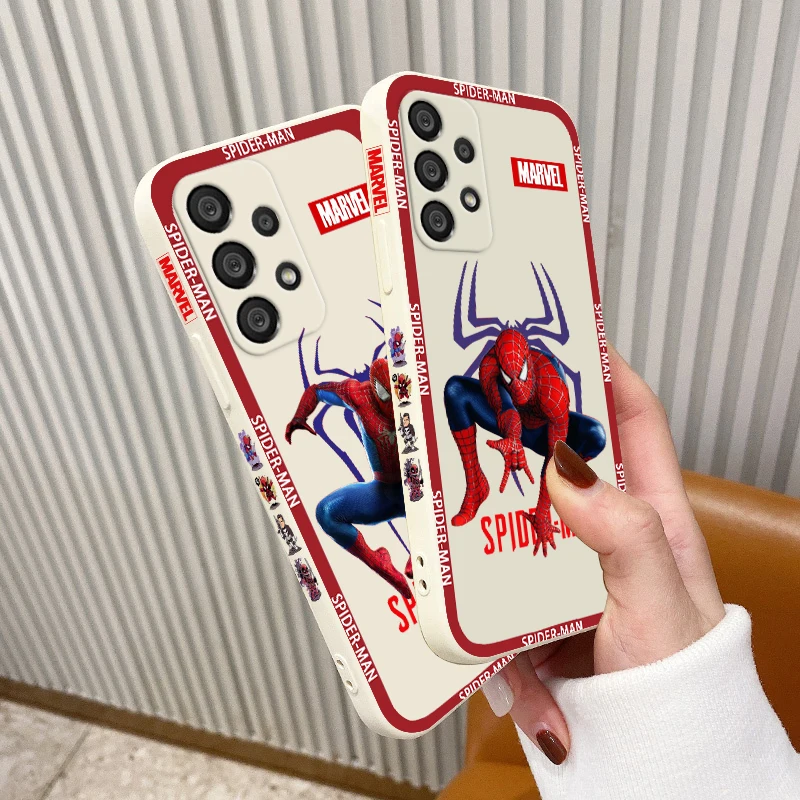 

Marvel SpiderMan Avengers Hero Samsung Phone Case For A73 A53 A33 A52 A32 A71 A51 A21S A03S A50 A30 5G Liquid Left Rope Cover