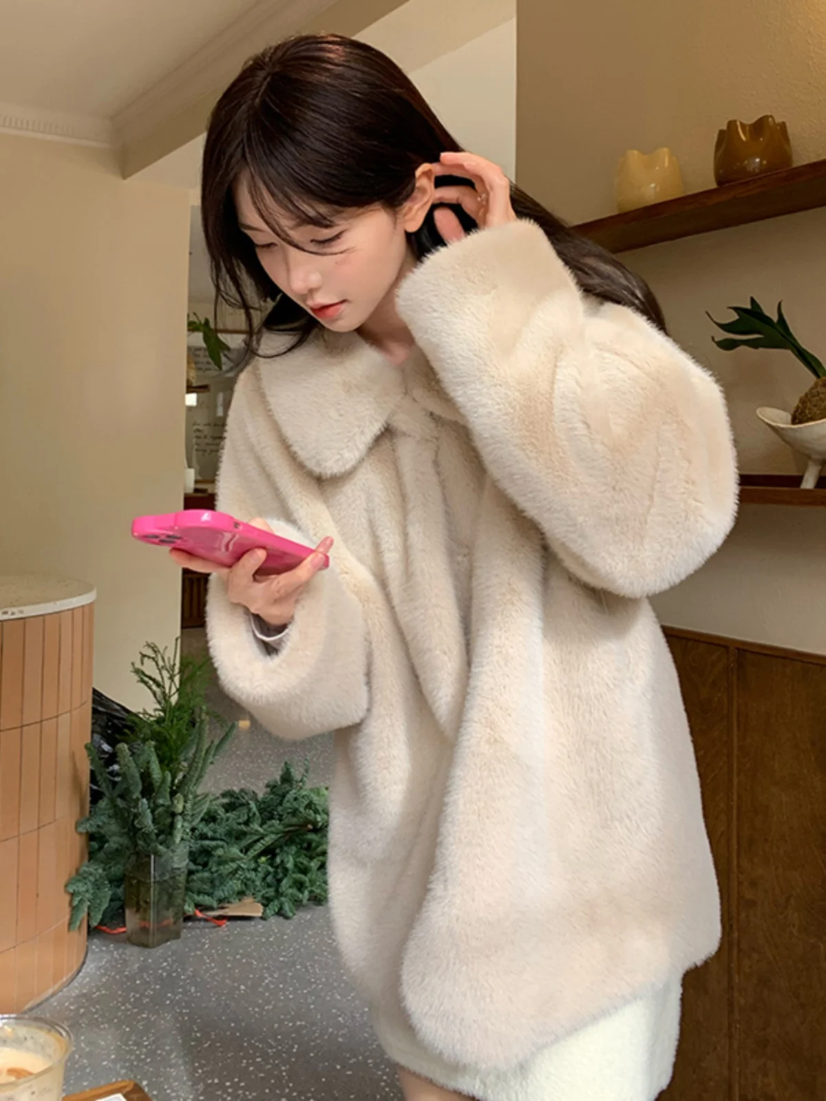 French Rixo Rane French sle Light Luxury⭐Advanced Mink Velvet Environmental Protection Fur Coat Outerwear Women Thick Loose