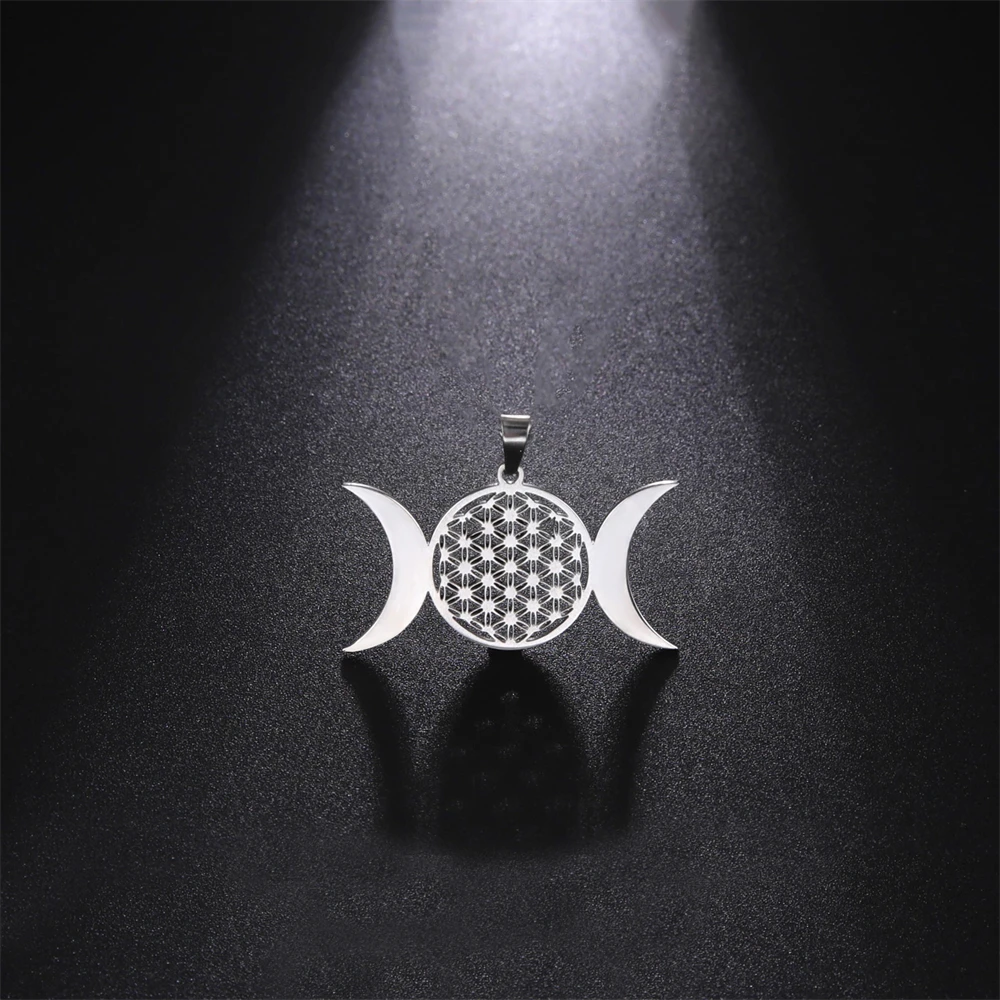 5pcs/Lot Wholesale Double Crescent Moon Pendants Stainless Steel Flower Of Life Charms For Jewelry Making Diy Necklace Accessory