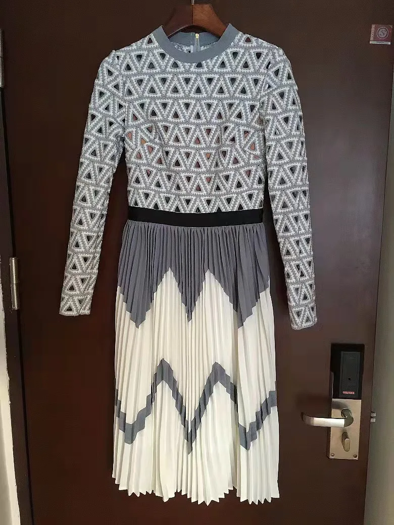 

Женское кружевное Плиссированное Платье, подиумное водорастворимое ажурное платье с вышивкой, 2023