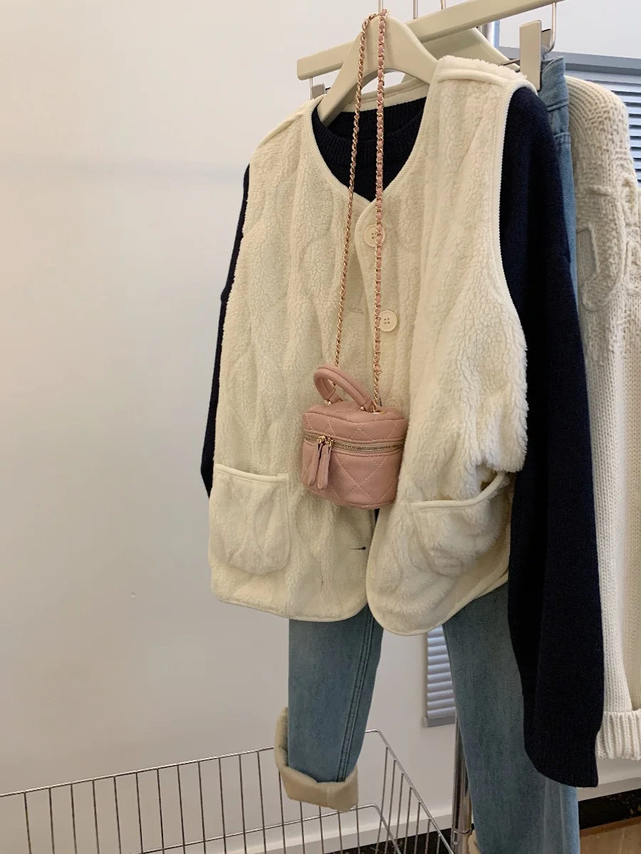 Корейская серия простой повседневный двусторонний жилет из овечьей шерсти