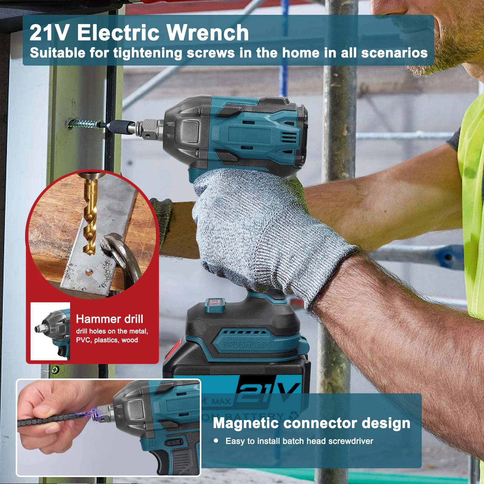 Беспроводной Электрический Ударный Гайковерт 21 В Бесщеточная Бытовая Ручная