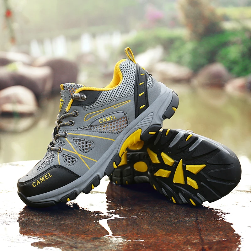 Summer Men's Mesh Light Hiking Shoes Breathable Outdoor MD Solid Bottom Male Climbing Walking Footwear Trekking Camel Sneakers