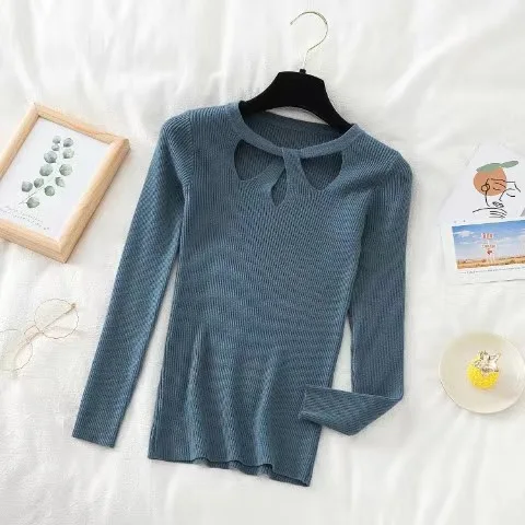 Свитер женский пуловер осень-зима базовый приталенный вязаный свитер с круглым