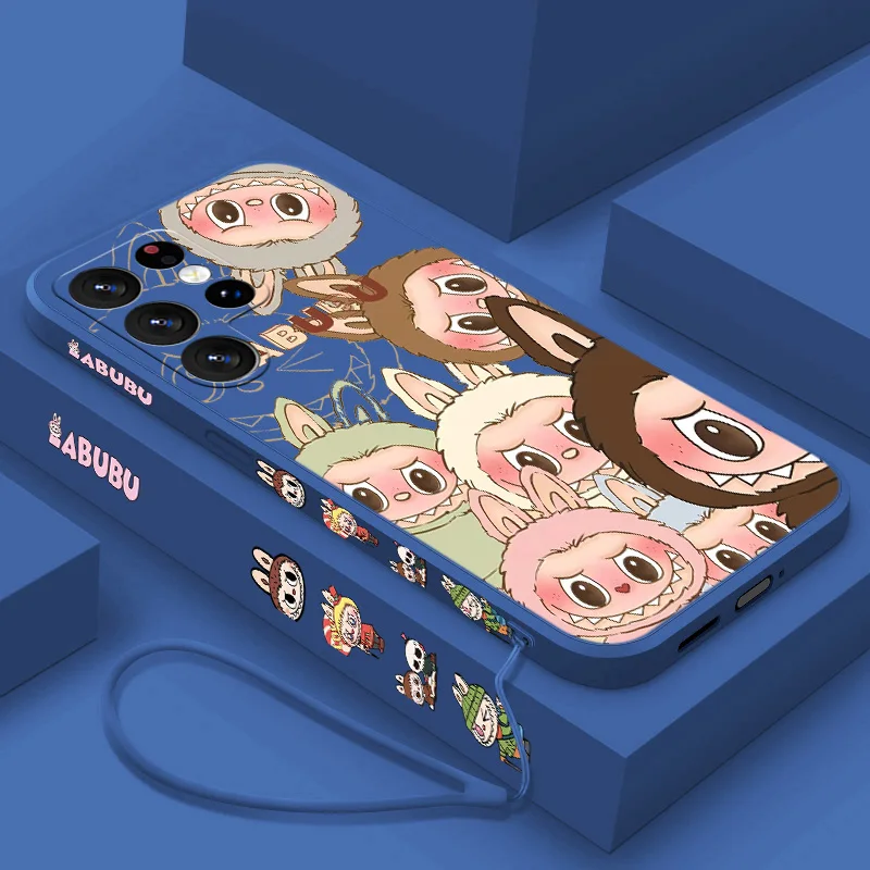 Cute elf L-LABUBU Phone Case For Samsung Note 8 9 10 20 M10 12 13 14 21 30 31S 33 51 52 62 A02S A25 Liquid Left Rope Funda