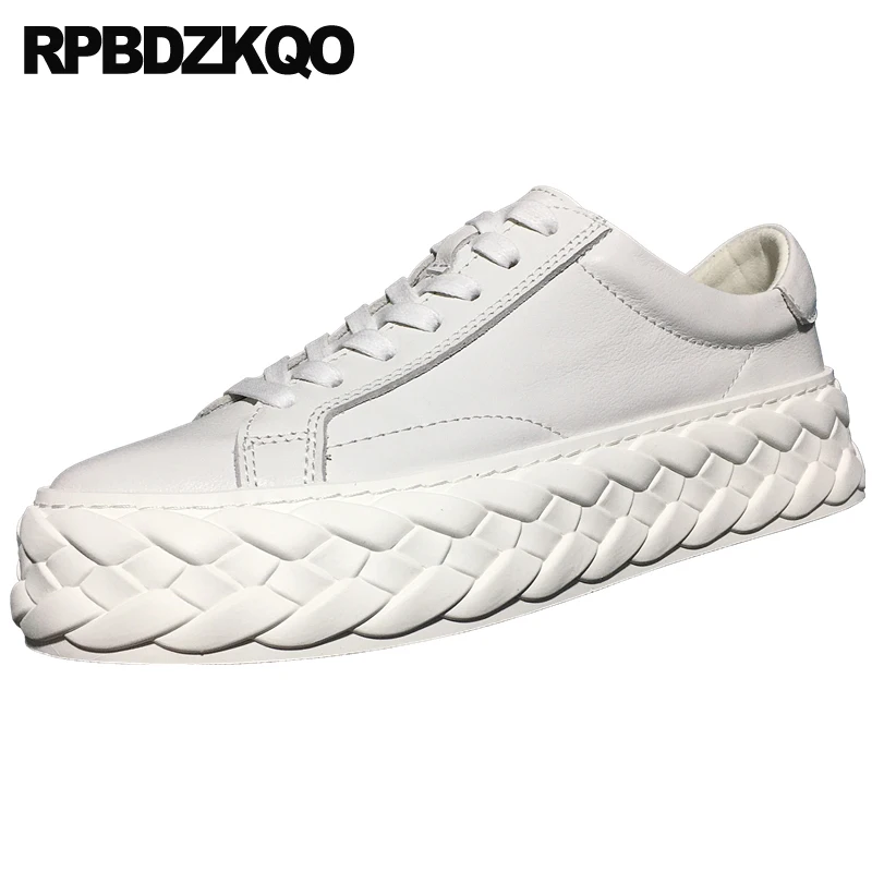 

Creepers Trending Men Shoes Brand Casual White Trainers Sport Designer 2022 Skate Real Leather Platform Famous Braided Sneakers