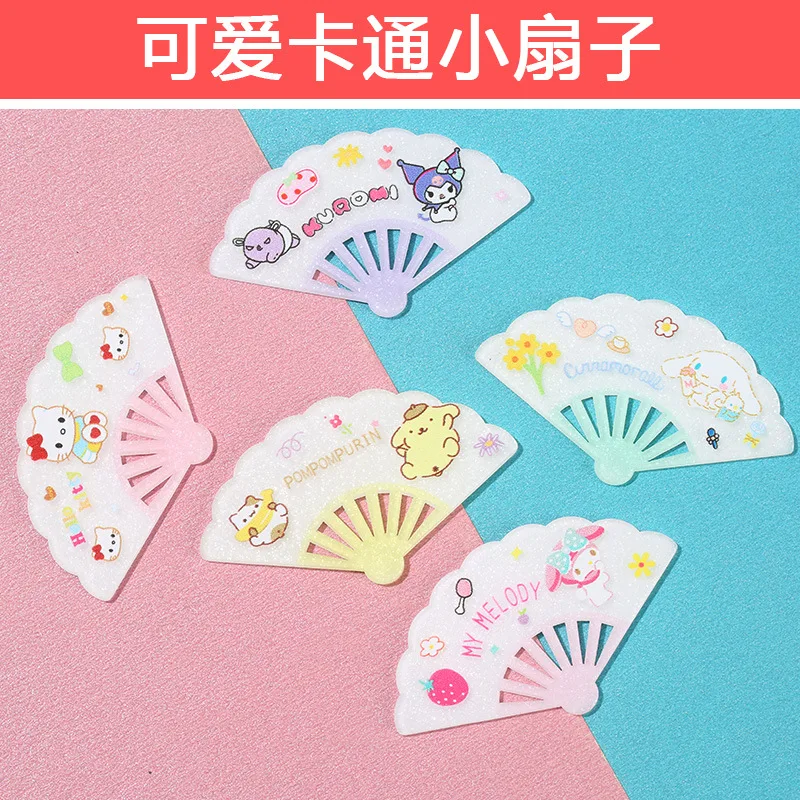 

Sanrioed Kawaii Small Fan Hairpin Cute Anime Cartoon Mymelody Cinnamoroll Kuromi Bangs Side Clip Girl Hair Accessories Girl Gift