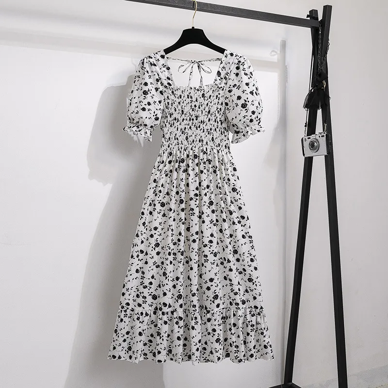 Летние женские цветочные платья Повседневное платье-трапеция с эластичным