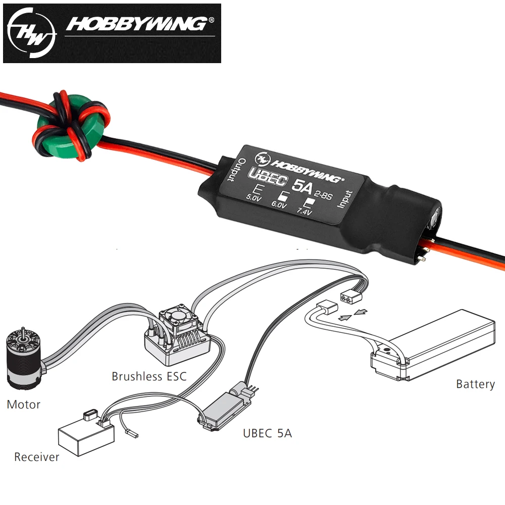 

Hobbywing High Effciency 2-8S 5A UBEC 5V 6V 7.4V Adjustable BEC For RC Car Parts