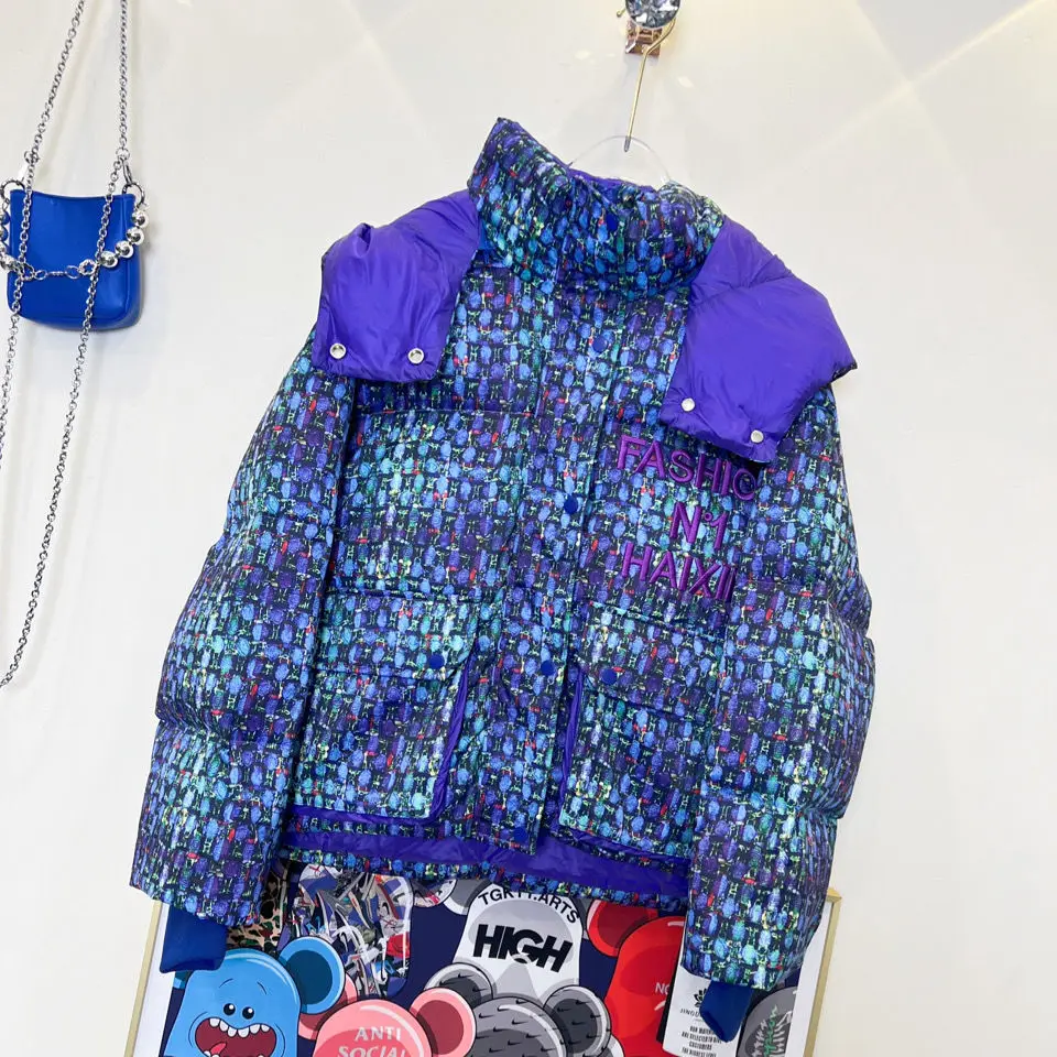 

2022 New Winter Women Warm Clothing All-match Loose Hooded Cotton-padded Coat 90% White Duck Down Jacket Embroidery Letter