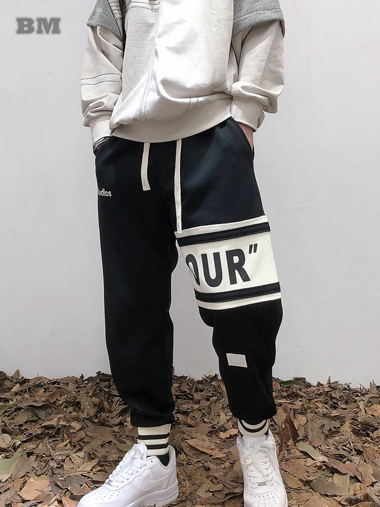 2022 Korean Style Hip Hop Fashion Sweatpants Kpop Letter Print Couple Splicing Casual Sports Jogging Pants Harajuku Joggers Men |