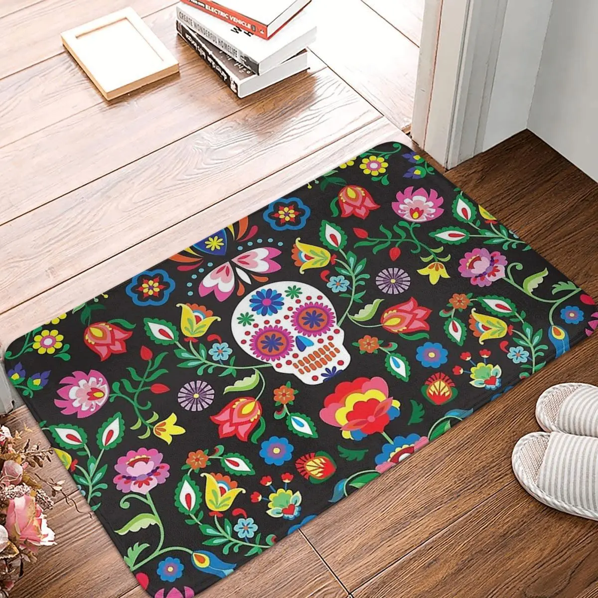 

Skeleton Skull Bone Anti-Slip Doormat Living Room Mat Day Of The Dead, Sugar Skulls Face Balcony Carpet Entrance Indoor Decor