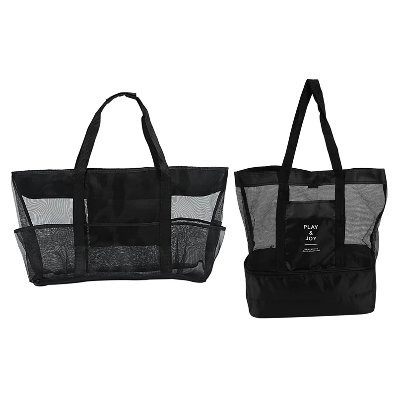 

2 Pcs Mesh Beach Bag Family Mesh Beach Bag 70X18X45Cm & 37X42X15Cm