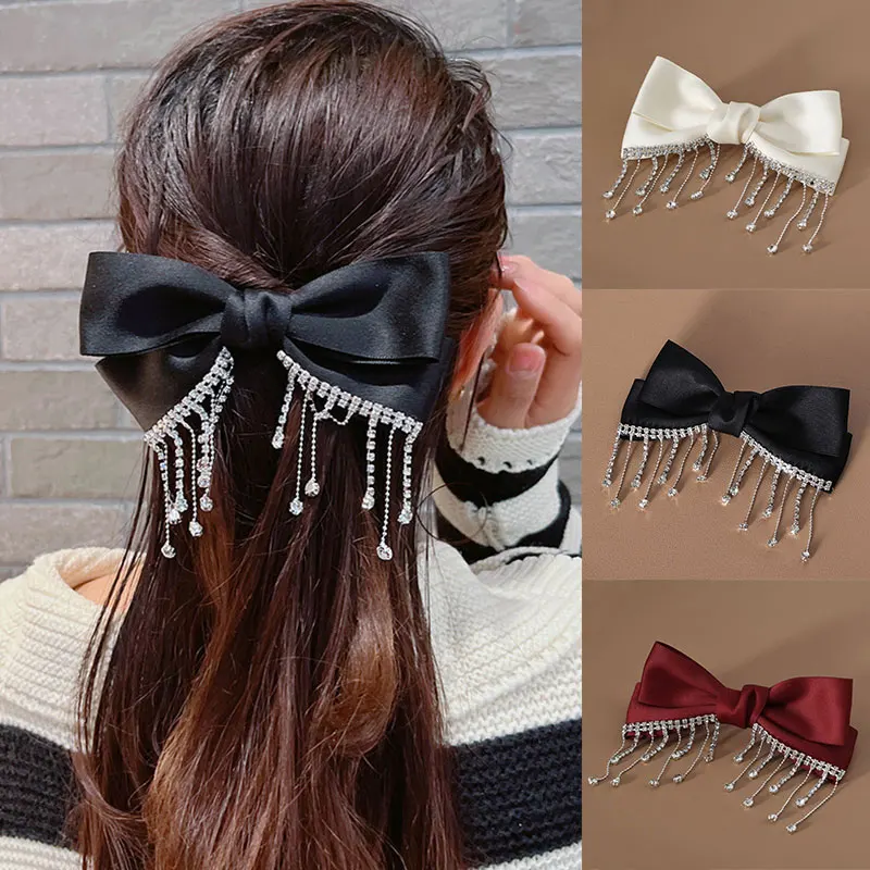 

Korean Bow Hairpins Flash Rhinestone Chain Tassel Hair Clip for Women Hairgrip Girls Hair Accessories Luxury Bling Jewelry