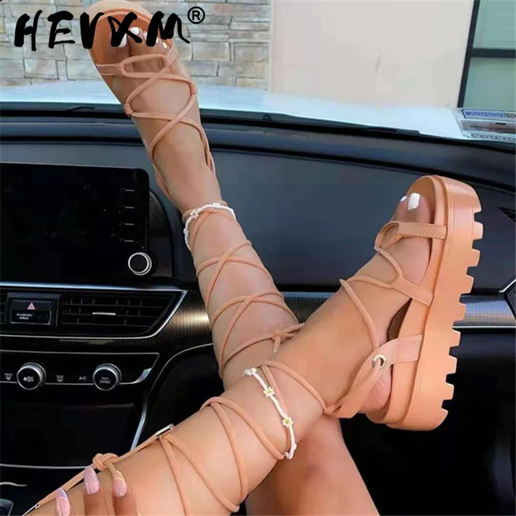 

Woman Gladiator Platform Sandal Ladies Ankle Wrap Wedge Female Fashion Lace Up Shoe Women Non Slip Women's Footwear Black purple