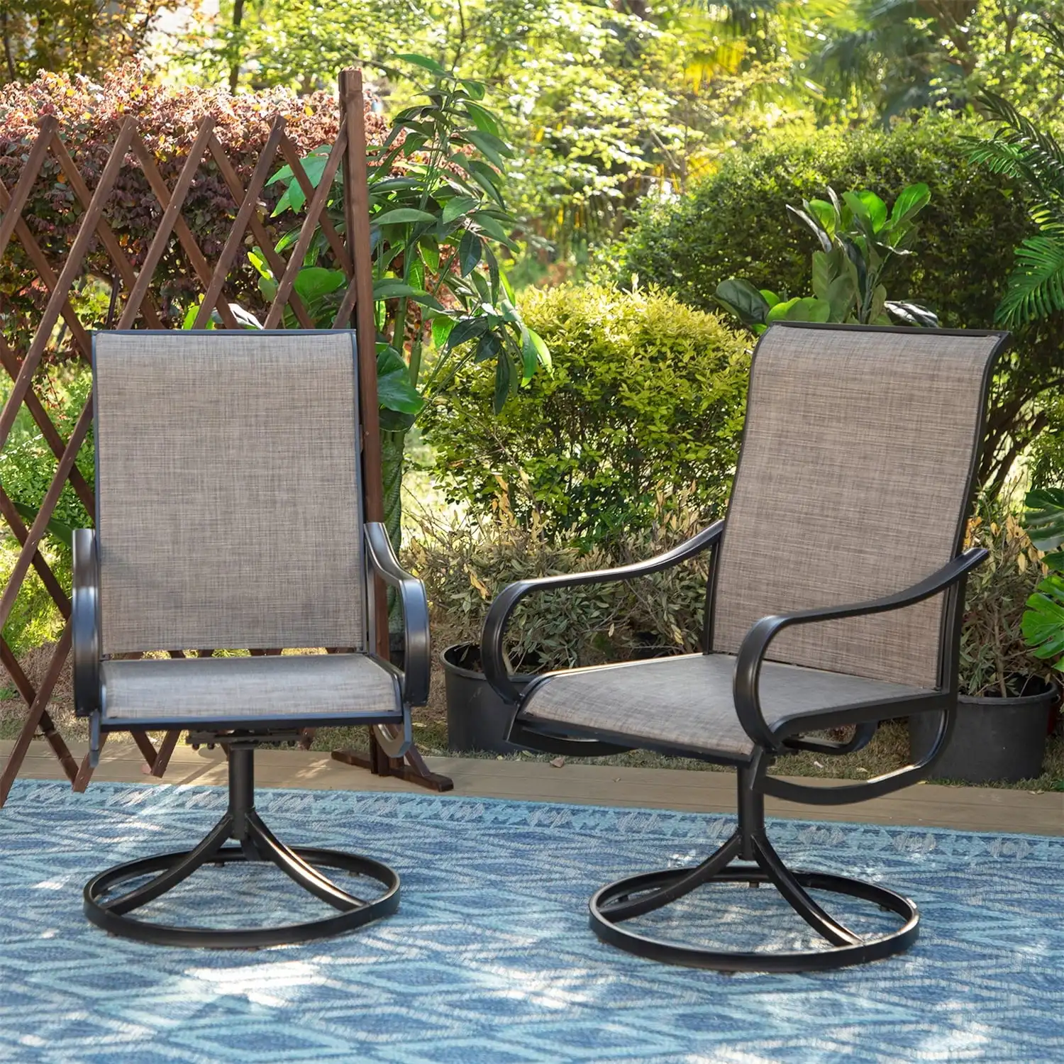 

Swivel Outdoor Patio Dining Chairs Set of 2 Metal Swivel Chairs w/ Breathable Textilene Fabric Suitable for Patio, Dining Room
