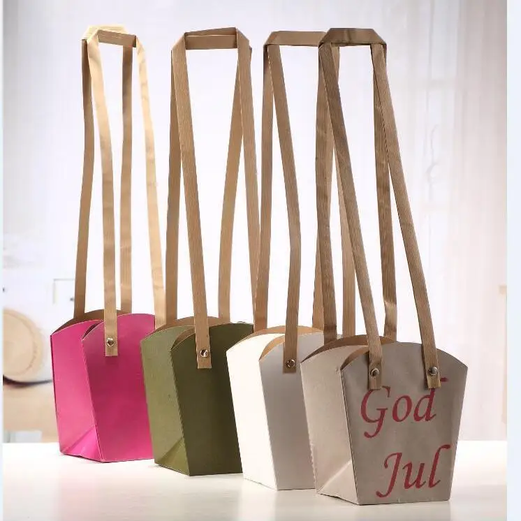 

10pcs Waterproof Flower Packing Bags Kraft Paper PP-woven Customize Spring Summer Bonsai Bags Plant Flower Pot Carrier Package