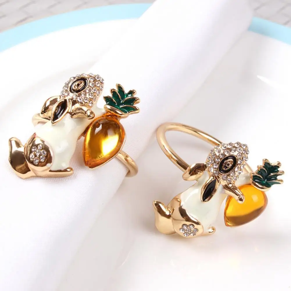 

6Pcs/Set Creative Rabbit Shape Napkin Ring Easter Style Glossy Metal Napkin Holder for Home